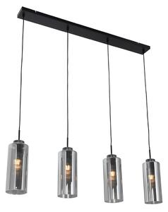 Lampada a sospensione Art Déco nera con vetro fumé 4 luci - Laura
