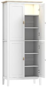 HOMCOM Credenza Cucina Alta 177 cm, Mobile Cucina con Luce LED, Dimmerabile a 3 Colori, Ripiani Regolabili, Bianco | Aosom Italy