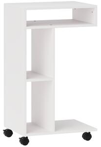 HOMCOM Tavolino da Soggiorno con Rotelle e Mensola Aperta, a Forma di C in Legno, 40x30x69 cm, Bianco | Aosom Italy