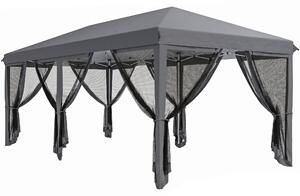 Outsunny Gazebo da Giardino Pieghevole 6x3 m con 6 Zanzariere e Pulsante, in Acciaio e Poliestere, Grigio