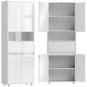 HOMCOM Mobile Alto da Bagno Slim Bianco Lucido con Cassetti e Ripiani | Aosom Italy