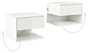 HOMCOM Set di 2 Comodini a Parete Con Prese di Corrente, Bianco | Aosom Italy