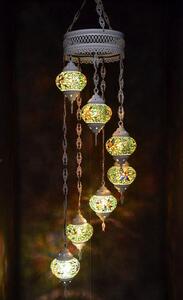 Lampada a sospensione in vetro verde con mosaico colorato, lampadario in stile orientale, 7 sfere di vetro, realizzata a mano in Turchia
