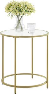 VASAGLE Tavolino rotondo Comodino Tavolino da caffè 50 x 50 x 55 cm Tavolo in vetro con struttura in metallo Tavolino da divano Balcone Vetro temperato Oro