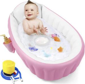 Piscina gonfiabile portatile per neonati, piscina per bambini piccoli con ventilatore, gonfiabile per neonati, dotata di protezione anticaduta, colore rosa