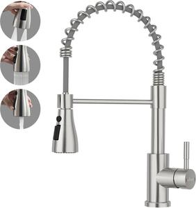 APPASO Rubinetto da cucina con doccia ad alta pressione 3 tipi di getto ruotabile a 360° Acciaio inox spazzolato