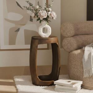 WOHNLING Tavolino rotondo in legno massello di mango, 30 cm Tavolino rotondo con vano aperto Tavolino da salotto realizzato a mano in vero legno dal design moderno