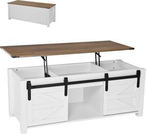 Tavolino da caffè sollevabile 120 cm, tavolino rustico con porta a sbarramento e vano portaoggetti, tavolo da soggiorno moderno con piano sollevabile per ufficio soggiorno - tavolo da divano bianco con vano portaoggetti nascosto