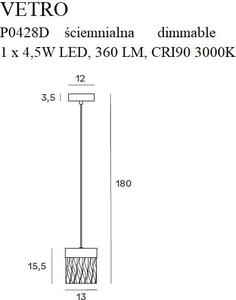 Lampada a sospensione LED VETRO dorata 4,5 W, bianco caldo, 360 lm, metallo, dimensioni: 180 x 13 x 12 cm, IP20, Maxlight