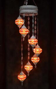 Lampada a sospensione in vetro con mosaico colorato nei toni del marrone, nero e bianco, lampadario orientale a 7 luci, realizzato a mano in Turchia