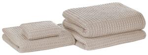 Set di 4 asciugamani da bagno e tappetino da bagno per ospiti in cotone beige Zero Twist Beliani