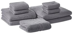 Set di 9 asciugamani da bagno e tappetino da bagno per ospiti in cotone grigio Zero Twist Beliani