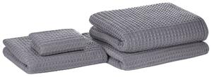 Set di 4 asciugamani da bagno e tappetino da bagno per ospiti in cotone grigio Zero Twist Beliani
