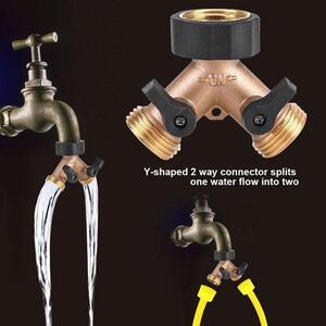 Set in rame a forma di Y a 3/4, doppio, per uso intensivo, per tubo da giardino - Adattatore per rubinetto - Rubinetto con coperchio scorrevole - Per prato e giardino