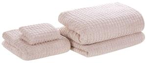 Set di 4 asciugamani da bagno e telo da bagno per ospiti in cotone rosa a bassa torsione Beliani
