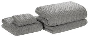 Set di 4 asciugamani da bagno e telo da bagno per ospiti in cotone grigio a bassa torsione Beliani