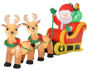HOMCOM Babbo Natale Gonfiabile con Slitta e 2 Renne, Addobbi di Natale in Tessuto Poliestere Impermeabile con Luci a LED 240x57x112cm
