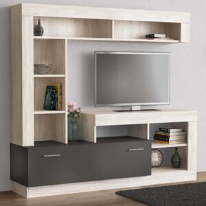 Parete attrezzata porta tv da interno soggiorno in legno nobilitato bilaminato Genny - Olmo e grigio