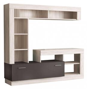 Parete attrezzata porta tv da interno soggiorno in legno nobilitato bilaminato Genny - Pino chiaro e grigio