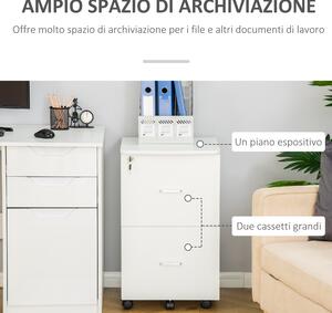 Vinsetto Armadietto da Ufficio con 2 Cassetti e 5 Ruote, Schedario in MDF e Truciolato, 43x45x72 cm, Bianco
