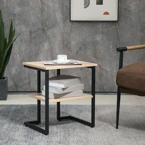HOMCOM Tavolino da Caffè con Mensola Inferiore in Acciaio e Legno, 45x35x48cm