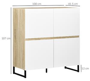 HOMCOM Credenza moderna multiuso con 4 ante quadrate in legno, 100x41.5x107cm, Bianco