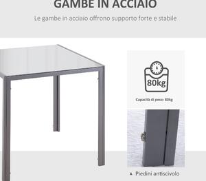 HOMCOM Tavolo Moderno Quadrato per Cucina e Soggiorno, Struttura in Metallo e Piano in Vetro Temperato, 75x75x75cm, Grigio