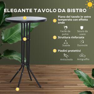 Outsunny Set Bar/Ristorante 3 Pezzi Elegante, 2 Sgabelli 40.5x50x82cm, Tavolo Vetro Temperato Φ60x102cm - Nero/Marrone