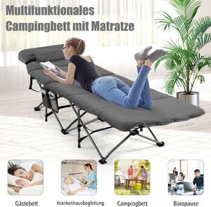 Lettino da campeggio pieghevole con materasso 185 cm x 65 cm x 41-53 cm grigio