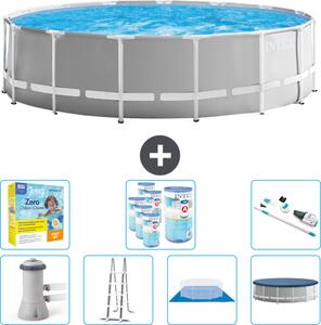 Piscina Intex Round Prism Frame - 457 x 122 cm - grigio - inclusa pompa - scaletta - telo di fondo - pacchetto manutenzione copertura - filtro - aspirapolvere
