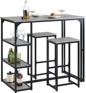 SoBuy set di tavolo e 2 sgabelli da bar, sgabelli da bar + sedie da bar, tavolo da bistrot, set da bar, set da bar, seggiolone per balcone, cucina e sala da pranzo, grigio