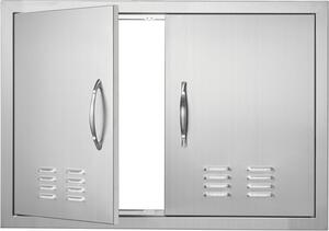 Porta di accesso al barbecue, 762 x 533 mm, doppia porta per cucina esterna - Porta in acciaio inox - Porta verticale a parete con maniglie - Fessure di ventilazione - per isola barbecue, stazione barbecue, mobile esterno