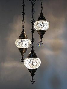 Lampada a sospensione turca con mosaico, lampada da soffitto marocchina realizzata a mano con 3 sfere di vetro bianche, stile orientale