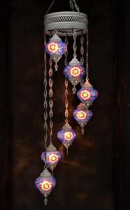 Lampada a sospensione in vetro blu con mosaico colorato, lampadario orientale, 7 sfere di vetro, realizzata a mano in Turchia