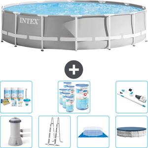 Piscina Intex Round Prism Frame - 427 x 107 cm - Grigio - inclusa pompa - scaletta - telo di fondo - pacchetto di manutenzione della copertura - filtro - aspirapolvere