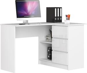 Scrivania ad angolo con 3 cassetti in bianco lucido 124 cm