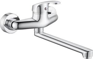 Rubinetto da cucina a parete con rotazione a 360 gradi, acqua calda e fredda, 23 cm, cromato