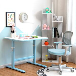 Costway Sedia per scrivania per bambini con altezza regolabile, Sedile girevole a rete con ruote autobloccanti Blu