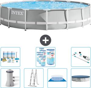 Piscina Intex Round Prism Frame - 457 x 107 cm - Grigio - inclusa pompa - scaletta - telo di fondo - pacchetto manutenzione copertura - filtro - aspirapolvere
