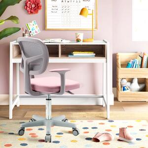 Costway Sedia per scrivania per bambini con altezza regolabile, Sedile girevole a rete con ruote autobloccanti Rosa