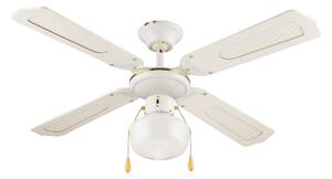 VENTILATORE SOFFITTO 4 PALE in legno con inserti paglia di Vienna dimensioni 106x106x H 30 cm - 60W BIANC WINDY in Acciaio - legno Bianco