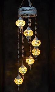 Lampada a sospensione in vetro giallo con mosaico colorato, lampadario in stile orientale con 7 sfere, realizzata a mano in Turchia