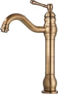 Rubinetto per lavabo, ottone antico, maniglia monocomando