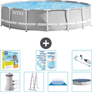 Piscina Intex Round Prism Frame - 427 x 107 cm - Grigio - inclusa pompa - scaletta - telo di fondo - pacchetto di manutenzione della copertura - filtro - aspirapolvere