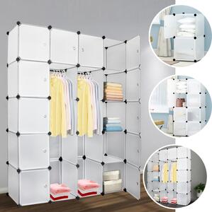 Jopassy armadio fai da te 180x142x37cm sistema di scaffalatura in plastica armadio con porta plug-in scaffale bianco 20 scatole (non impronta)