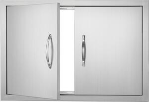 Porta di accesso al barbecue, 711 x 482 mm, Doppia porta per cucina esterna, Porta in acciaio inox - Porta verticale a parete - Con maniglie - Per isola barbecue, stazione barbecue, mobile esterno