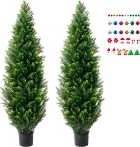 Set di 2 piante artificiali di cedro - cipresso in PE - albero topiario di 152,4 cm - decorazione per interni ed esterni