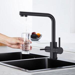 Rubinetto da cucina a tripla uscita nero, rubinetto da cucina orientabile a 360 gradi, miscelatore da cucina 3 in 1 per filtro dell'acqua, tubo per acqua potabile con doppia leva, rubinetto a tripla uscita, nero opaco