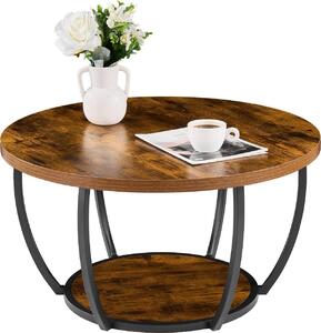Tavolino rotondo e tavolino ausiliario - Tavolino a due livelli - Struttura in metallo - Vano portaoggetti aperto - Portata massima 34,9 kg - Design minimalista - Marrone rustico