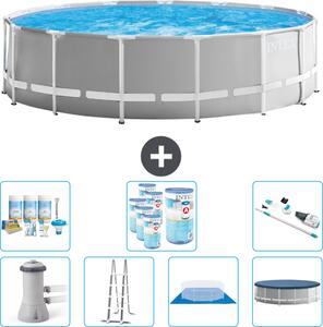 Piscina Intex Round Prism Frame - 457 x 122 cm - grigio - inclusa pompa - scaletta - telo di fondo - pacchetto manutenzione copertura - filtro - aspirapolvere